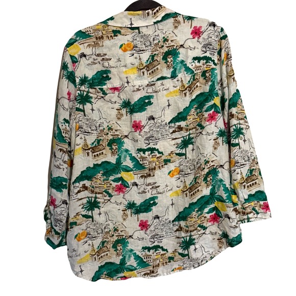 Cynthia Rowley Linen Amalfi Coast Vacation Print Button Down Shirt Blouse 1X - Picture 2 of 4